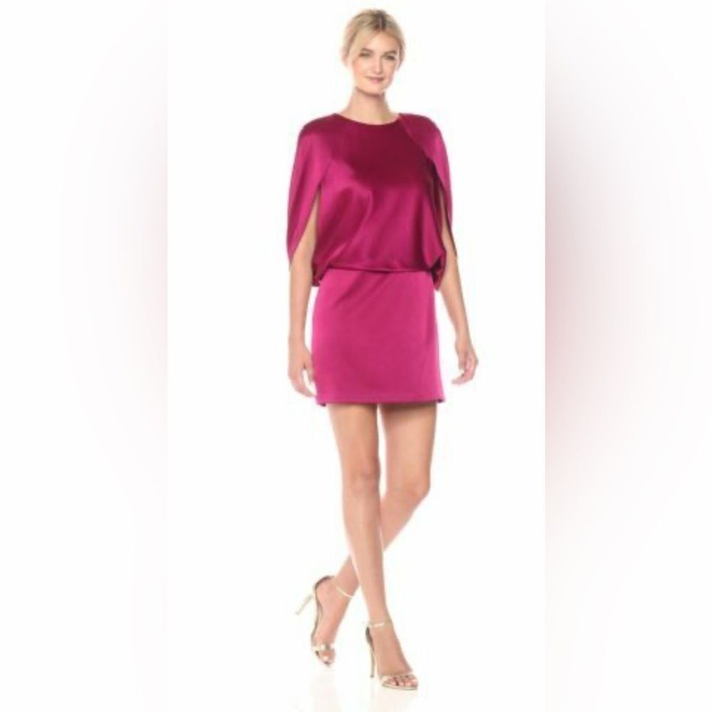 HALSTON HERITAGE Cape-Sleeve Satin Dress SZ 4